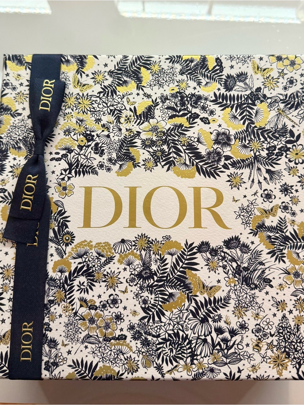 Dior Black, White & Gold Floral Gift Box with Ribbon